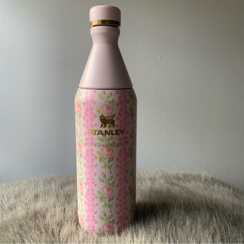 Stanley Pink Floral Insulated Water Bottle with Gold Accent